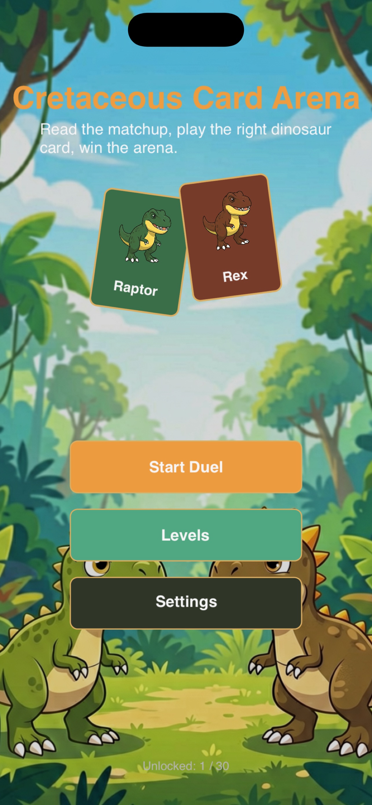Main menu of Cretaceous Card Arena